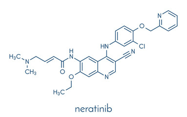 Poster - Neratinib breast cancer drug molecule. Skeletal formula.