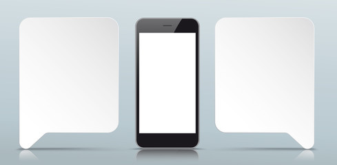 Wall Mural - 2 paper speech bubbles smartphone gray mirror