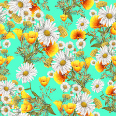 Wall Mural - Seamless pattern of watercolor bouquets