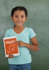 Poster - Girl holding a tablet with school icons on screen