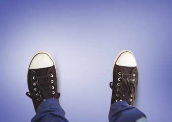 Poster - Black shoes on feet with purple background