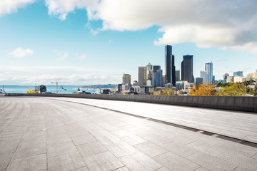 Wall Mural - empty floor with cityscape of los angeles