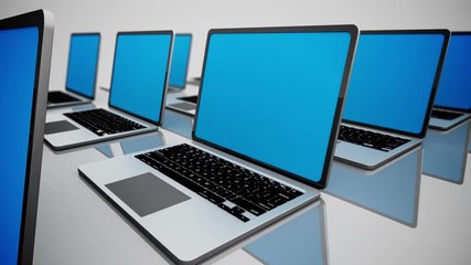 Poster - A lot of laptops in a row. 4K. Loopable.