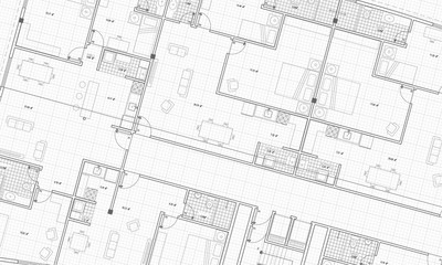 clean architecture floor plan blueprint style grid white background