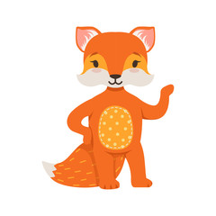 Sticker - Cute orange fox character standing, funny cartoon forest animal posing vector Illustration