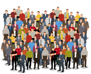 Wall Mural - Vector, isolated, silhouette of a large crowd of men,flat style