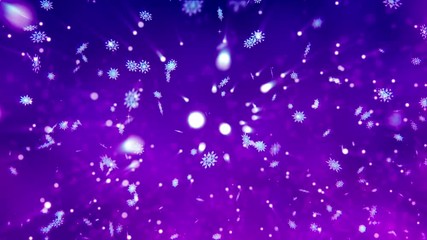 Poster - Snow flakes slowly drop down on a violet background.  Happy new year or Merry Christmas Background. Loopable.