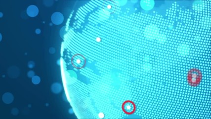 Poster - Blue Globe with red major city marks on it. Global business technology concept. Seamless loop.