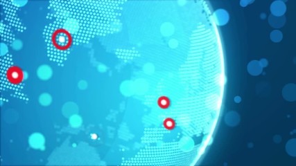 Poster - Abstract World Globe Rotation and points major cities on it. Global business technology concept. Seamless loop.