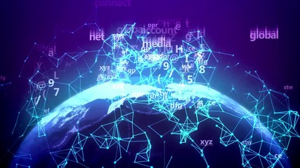 Poster - Global Network over The Earth Globe and Social Media Network concepts. Seamless loop.