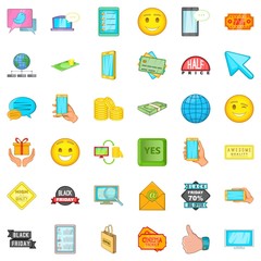 Poster - Online commerce icons set, cartoon style
