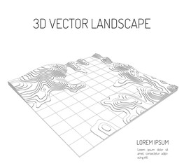 Poster - 3d vector landscape. contour. abstract digital landscape with particles dots and stars on horizon. w