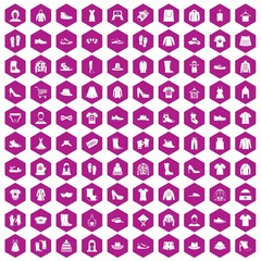 Wall Mural - 100 rags icons hexagon violet