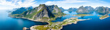 Fototapeta Fototapety góry  - Aerial panoramic view of Reine, Lofoten, Norway, sunny arctic summer