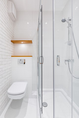 Wall Mural - White bathroom with brick tiles