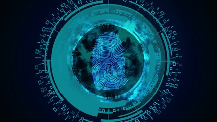 Poster - Fingerprint recognition or fingerprint authentication. Cyber security concept.
