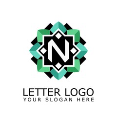 Sticker - Letter N with octagonal Flower