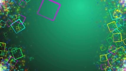 Poster - Green Holiday background with animated colorful squares in sides and with copyspace in center.