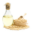 Soybean and Soybean oil bottle isolated on white background