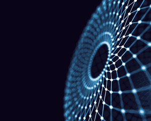 Fototapete - Abstract 3d rendering futuristic dots and lines. computer geometric digital connection structure. Futuristic black abstract grid. Plexus with particles. Intelligence artificial