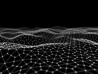 Poster - Abstract 3d rendering futuristic dots and lines. computer geometric digital connection structure. Futuristic black abstract grid. Plexus with particles. Intelligence artificial
