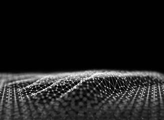 Poster - Abstract 3d rendering futuristic dots and lines. computer geometric digital connection structure. Futuristic black abstract grid. Plexus with particles. Intelligence artificia