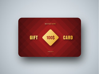 Poster - Premium gift card template with a golden square on a red  background
