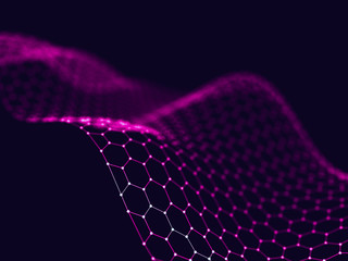 Fototapete - Abstract 3d rendering futuristic dots and lines. computer geometric digital connection structure. Futuristic black abstract grid. Plexus with particles. Intelligence artificial