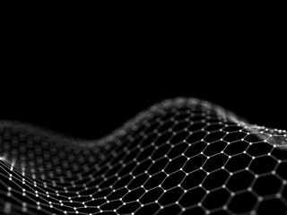 Poster - Abstract 3d rendering futuristic dots and lines. computer geometric digital connection structure. Futuristic black abstract grid. Plexus with particles. Intelligence artificial