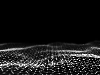 Fototapete - Abstract 3d rendering futuristic dots and lines. computer geometric digital connection structure. Futuristic black abstract grid. Plexus with particles. Intelligence artificial