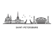 Saint Petersburg, Russia Detailed Skyline Landmarks. Travel And Tourism Background. Vector Illustration Architectural Landmarks