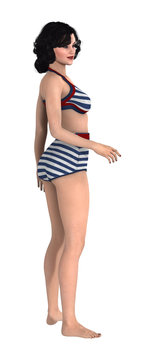 3D Rendering Pinup Girl on White