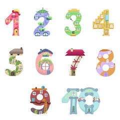 Wall Mural - Numbers like fairy houses / Solid fill vector cartoon illustration
