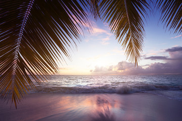 Wall Mural - sunset on seychelles beach