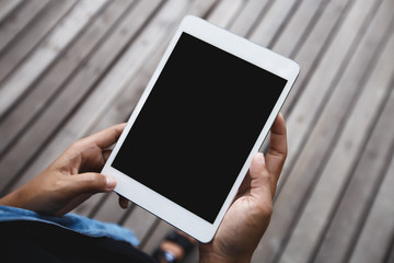 Aufkleber - digital tablet in hand on top angle view