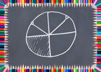 Poster - pie chart on blackboard with coloring pencils