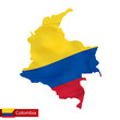 Colombia map with waving flag of country.