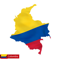 Wall Mural - Colombia map with waving flag of country.