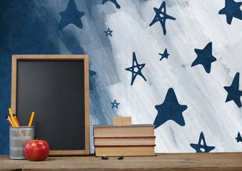 Poster - Desk foreground with blackboard graphics of stars
