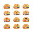Vector Set Of Different Burger Faces. Smile emoji emoticon face in burger with a lot of variation. Vector emoji burger faces. 