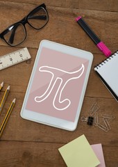 Poster - Tablet on a school table with school icons on screen
