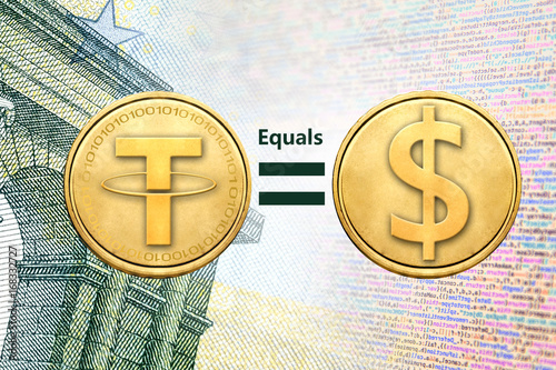 Fotografía Concept of Tether (or USDT) equals to1 US Dollar, Cryptocurrency