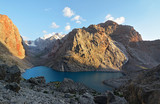 Fototapeta Na ścianę - Landscape of beautiful rocky Fan mountains and Allo lake in Tajikistan