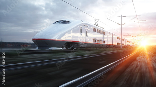 Obraz na płótnie Elektryczny pociąg pasażerski. Bardzo szybka jazda. koncepcja podróży i podróży. 3d rendering.