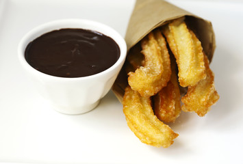 Poster - Traditional mexican dessert churros with chocolate sauce