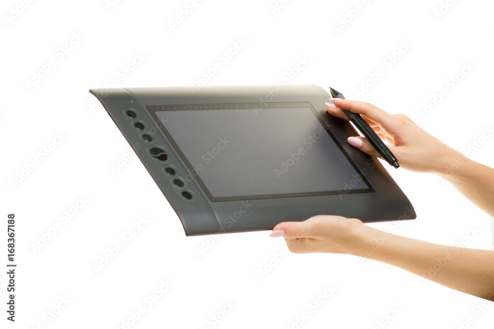 Obraz na płótnie Graphic tablet female hands w salonie