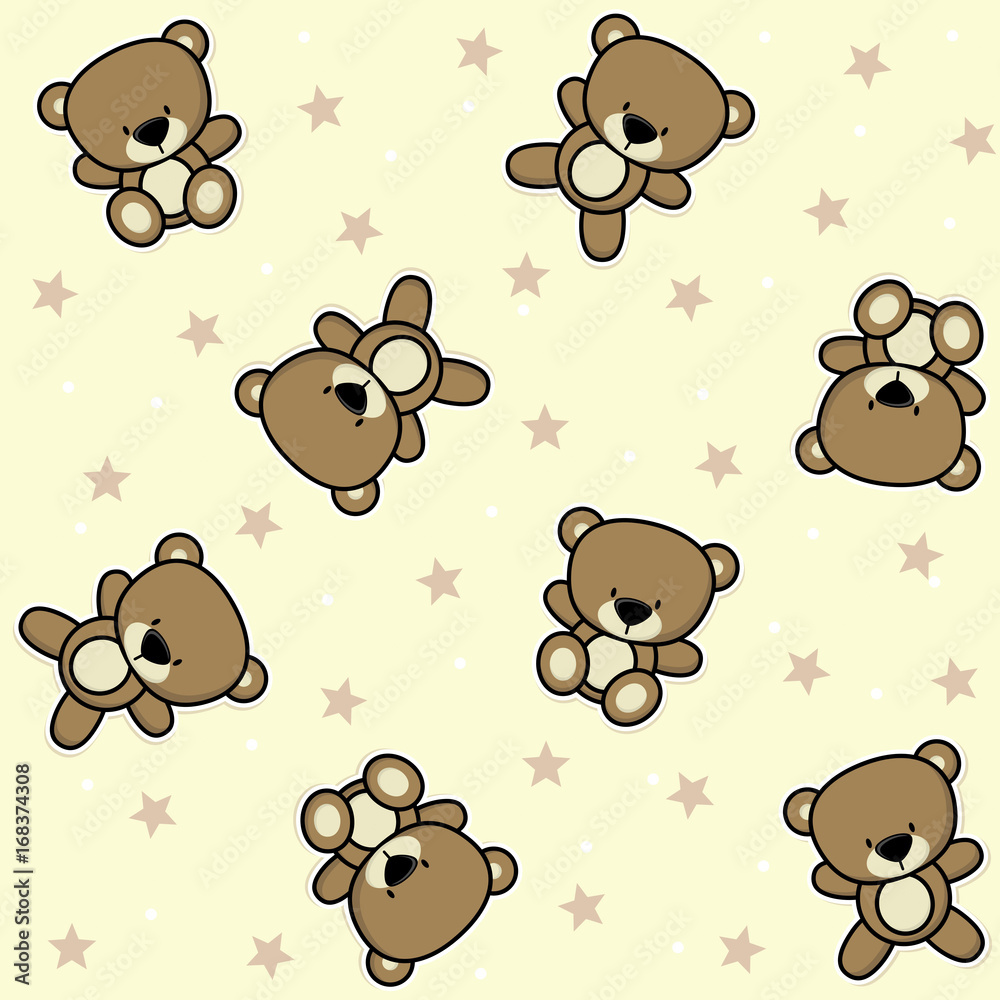cute teddy bear seamless background with stars, design for baby and ...