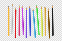 Vector Set Of Realistic Isolated Wooden Colored Pencil On The Transparent Background For Decoration And Covering.