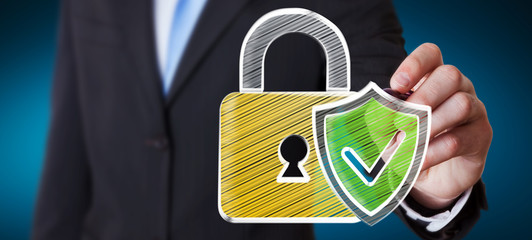 Poster - Businessman drawing a hand-drawn antivirus system