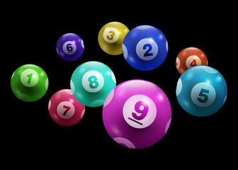 Wall Mural - Vector Bingo / Lottery Colorful Number Balls 1 to 9 Set Isolated on Black Background